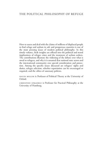 The Political Philosophy Of Refuge David Miller Editor Christine Straehle Editor