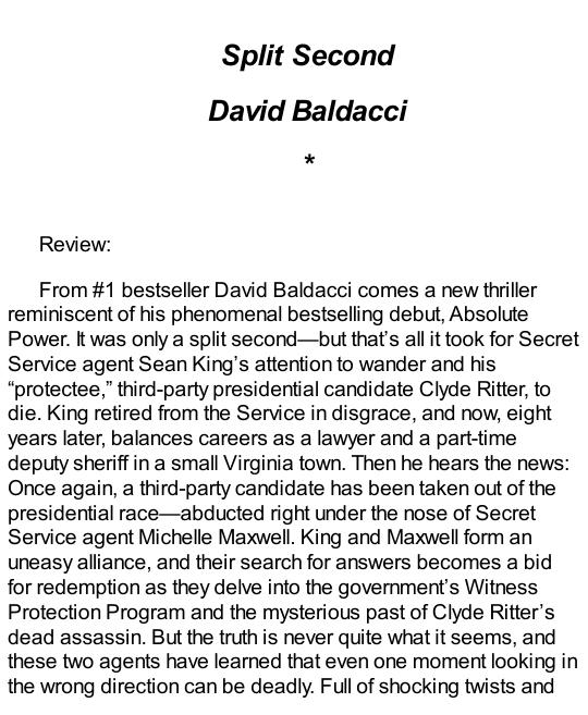 Split Second David Baldacci