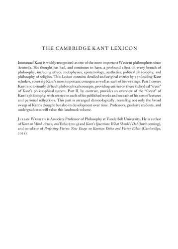 The Cambridge Kant Lexicon Julian Wuerth