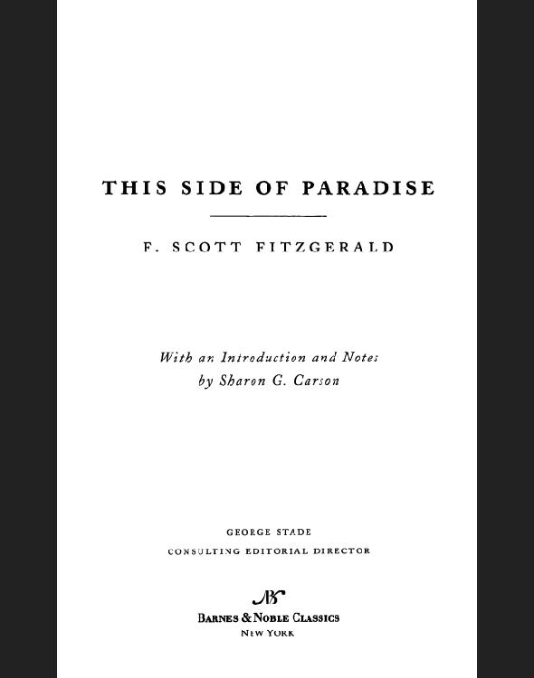 This Side Of Paradise Fitzgerald F Scott