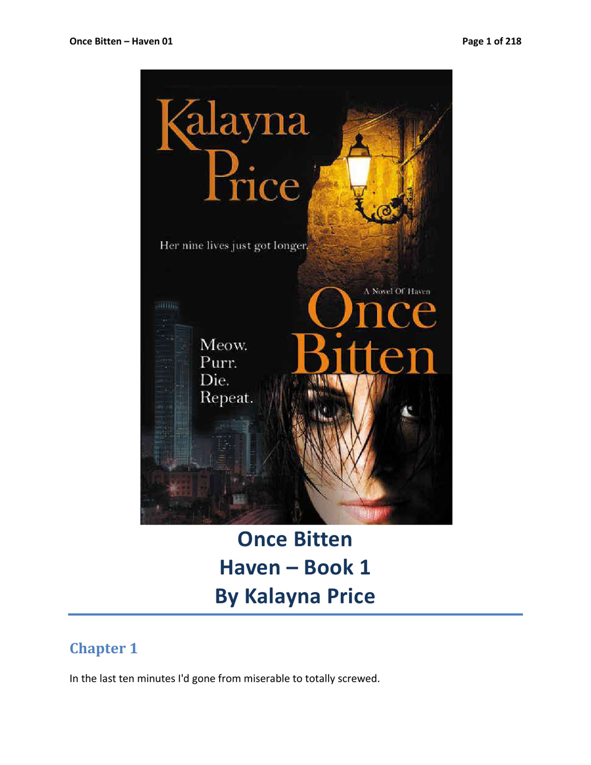 Once Bitten Haven 01 Kalayna Price