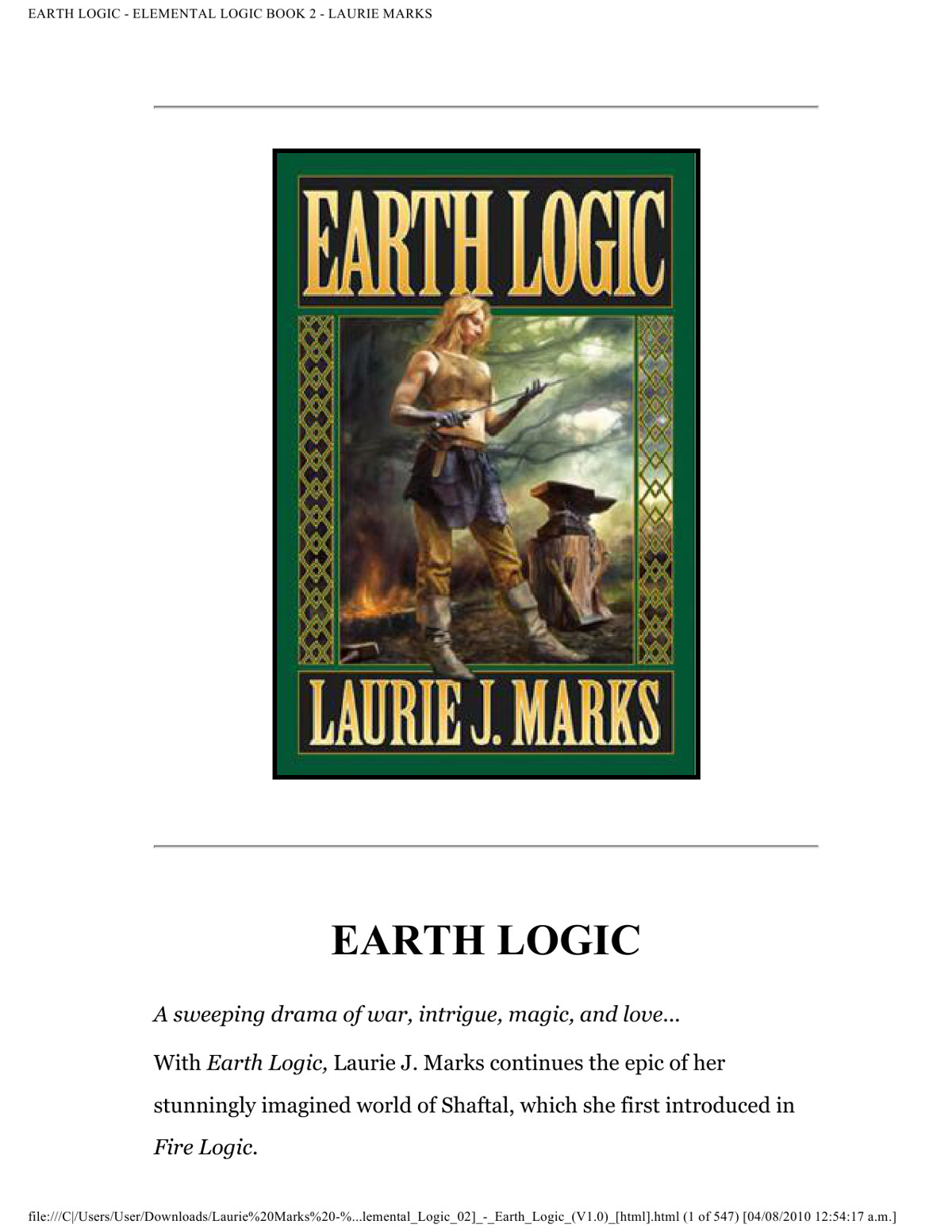 Earth Logic Elemental Logic Book 2 Marks Laurie J