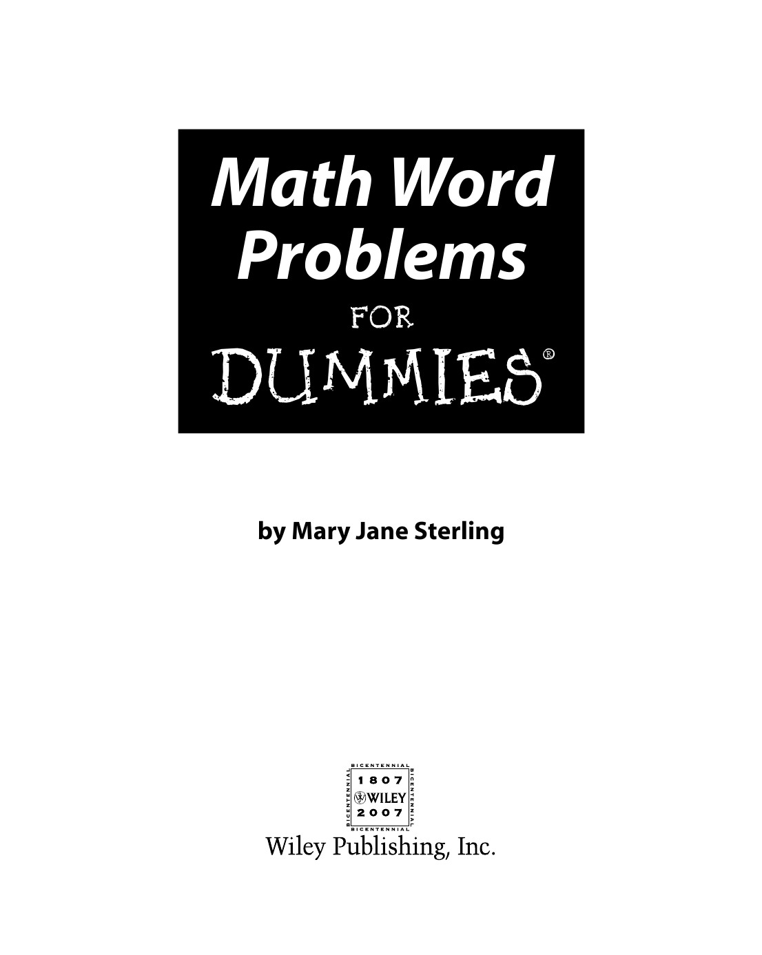 Math Word Problems For Dummies Sterling Mary Jane