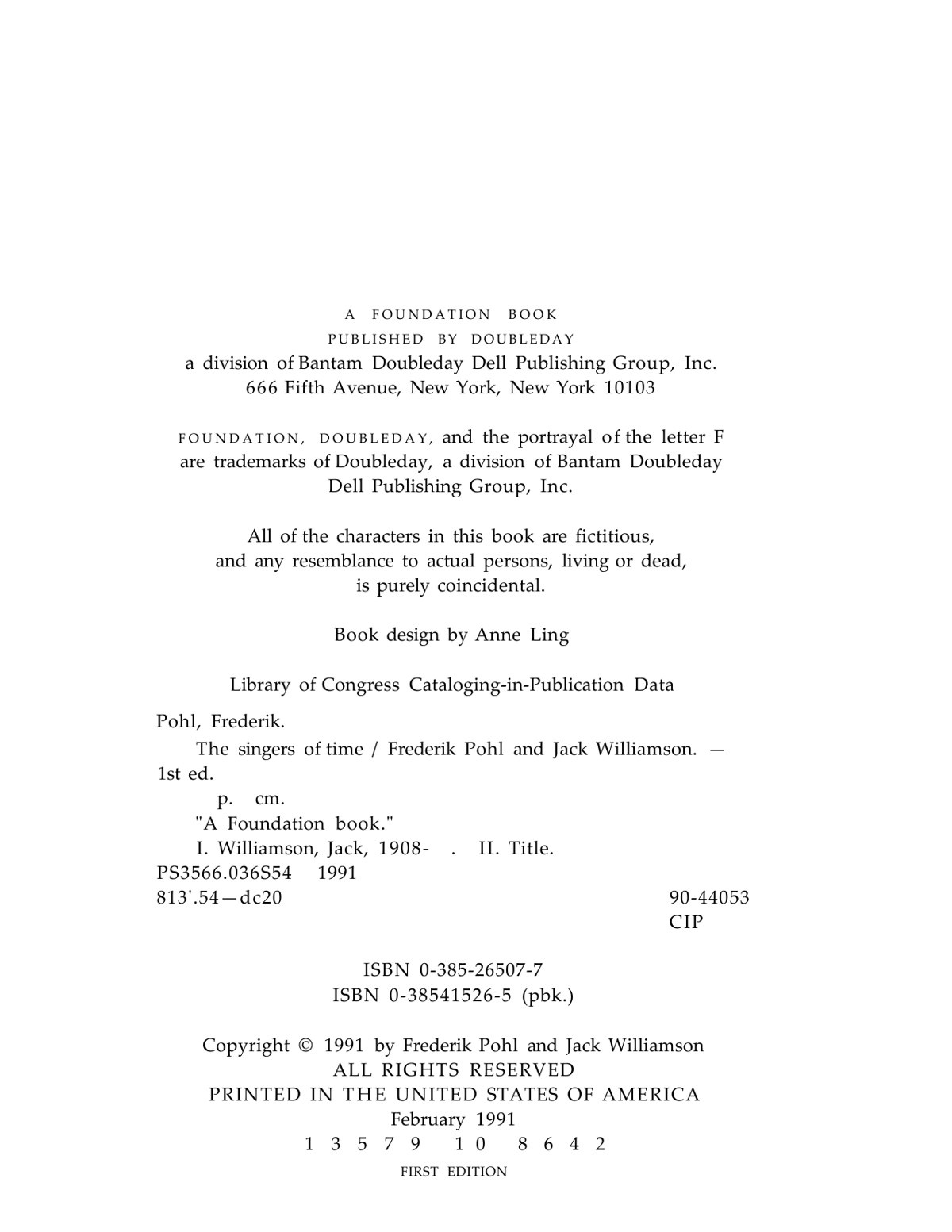 The Singers Of Time Pohl Frederik Williamson Jack