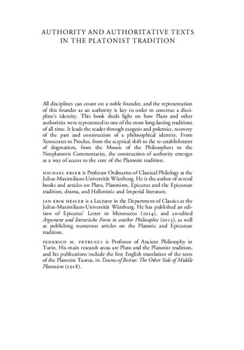 Authority And Authoritative Texts In The Platonist Tradition Michael Erler Jan Erik Heler Federico M Petrucci