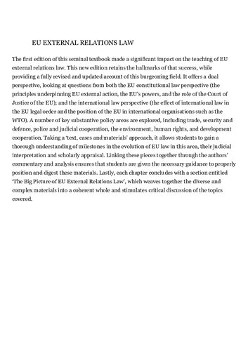 Eu External Relations Law Text Cases And Materials 2nd Edition Ramses A Wessel