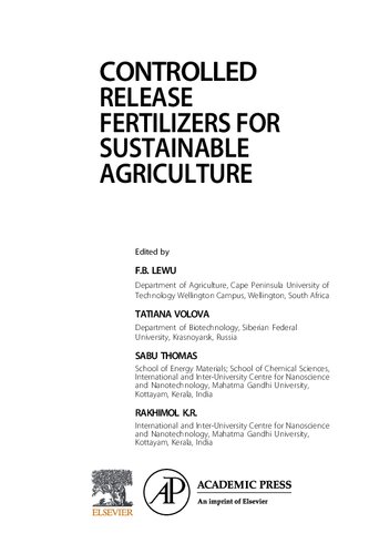 Controlled Release Fertilizers For Sustainable Agriculture 1st Edition Markus Raab