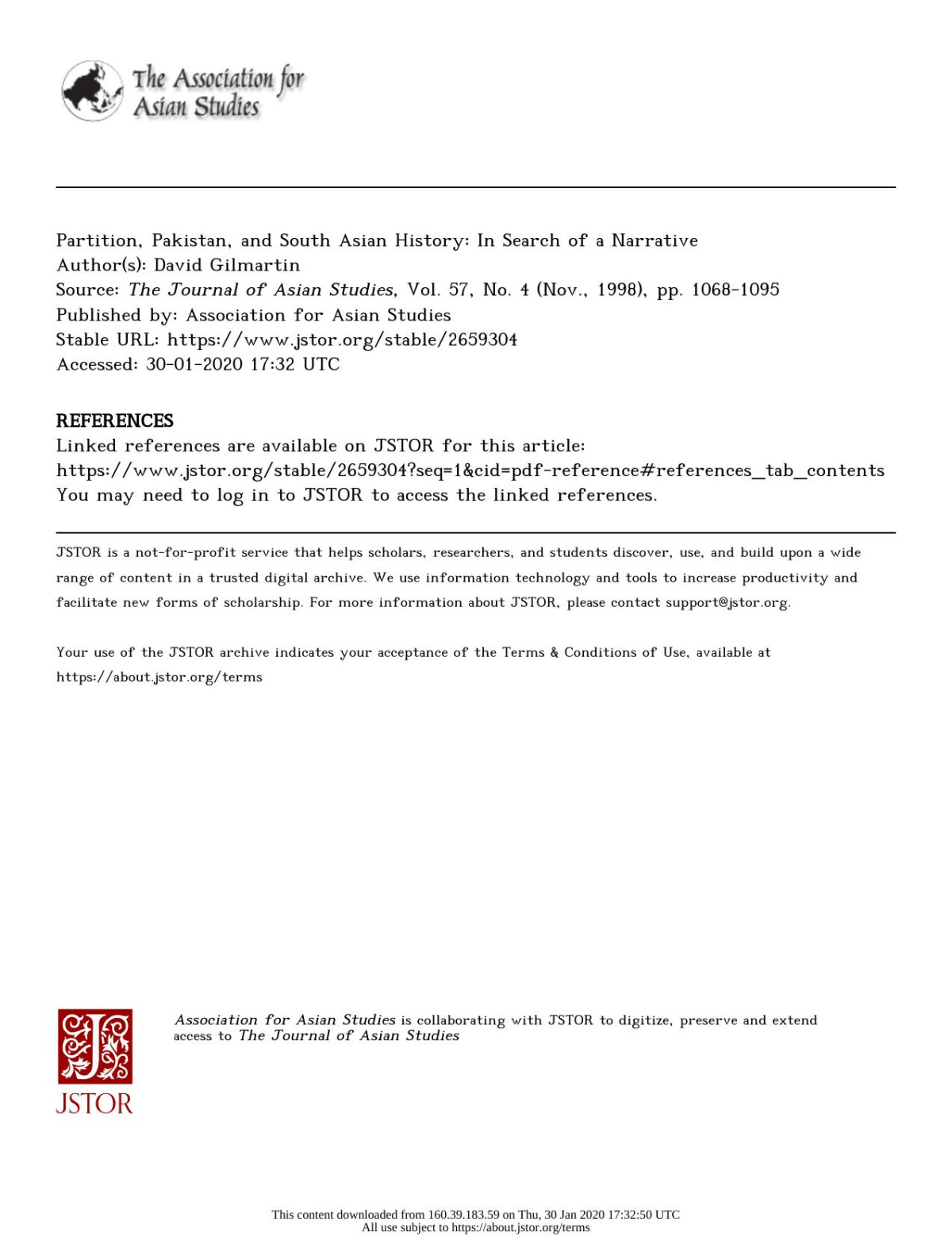 Partition Pakistan And South Asian History In Search Of A Narrative David Gilmartin