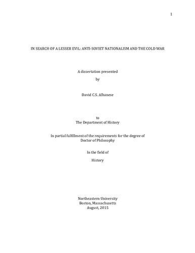 In Search Of A Lesser Evil Antisoviet Nationalism And The Cold War David Cs Albanese