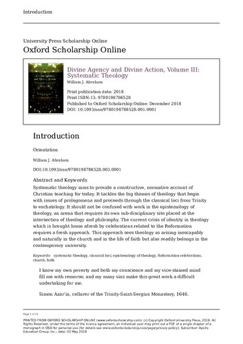 Divine Agency And Divine Action Volume Iii Systematic Theology William J Abraham