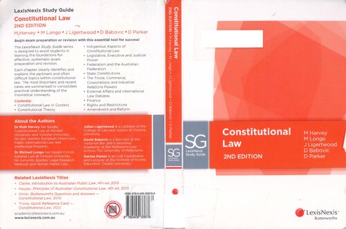 Constitutional Law Second Edition David Babovic Julian Ligertwood Matt Harvey Darren Parker Michael Andrew Longo