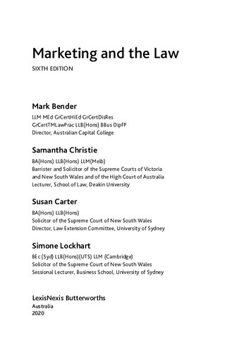 Marketing And The Law Sixth Edition Writer On Law Mark Bender Simone Lockhart Lawyer Susan Carter Samantha Christie