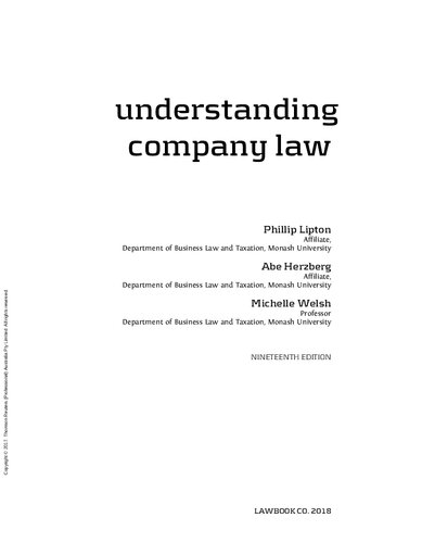 Understanding Company Law Nineteenth Edition Phillip Lipton Abraham Herzberg Michelle Welsh