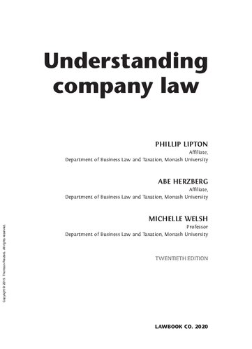 Understanding Company Law Twentieth Edition P Lipton Michelle Welsh A Herzberg