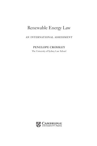 Renewable Energy Law An International Assessment Penelope Crossley