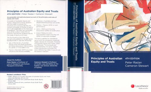 Principles Of Australian Equity And Trusts Fourth Edition Cameron Stewart Peter Radan