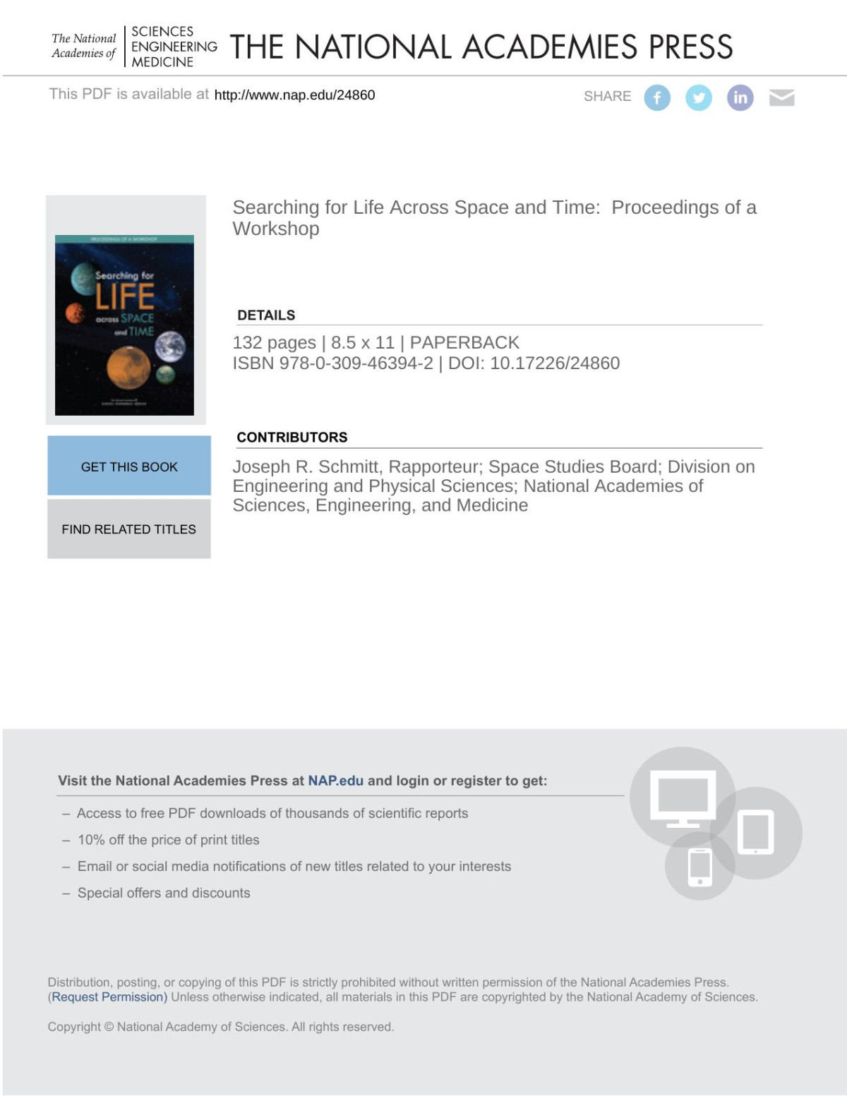 Searching For Life Across Space And Time Proceedings Of A Workshop National Academies Of Sciences