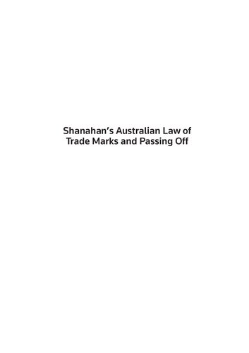 Shanahans Australia Law Of Trademarks 6th Edition Mark Davison