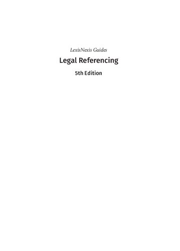 Legal Referencing 5th Edition Anita Stuhmcke