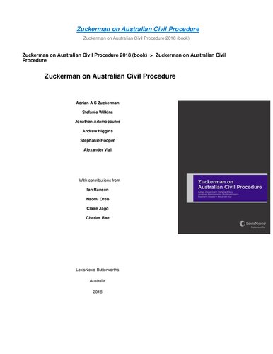 Zuckerman On Australian Civil Procedure 1st Edition A A S Zuckerman