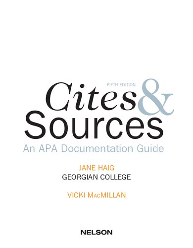 Cites Sources An Apa Documentation Guide 5th Edition Jane Haig