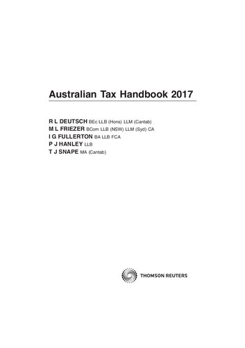 Australian Tax Handbook 2017 Robert Et Al Deutsch