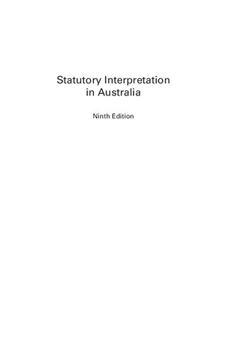 Statutory Interpretation In Australia Ninth Edition Dennis Charles Pearce