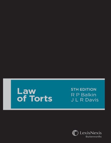 Law Of Torts Fifth Edition J L R Davis Rosalie P Balkin