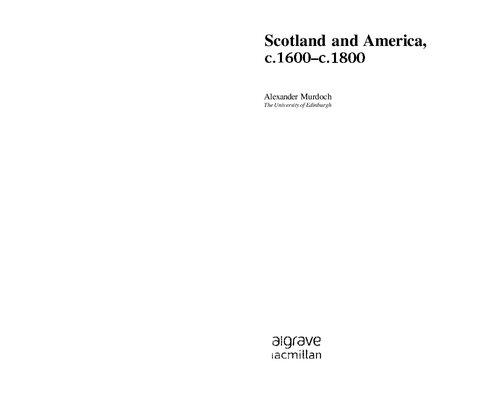 Scotland And America C1600c1800 Alexander Murdoch