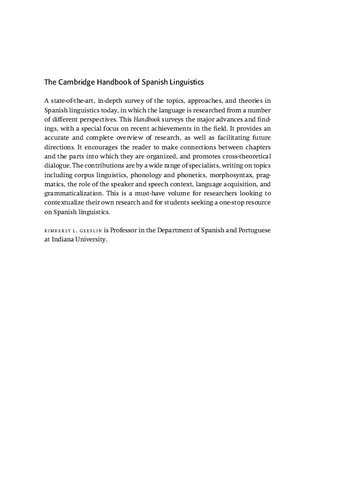 The Cambridge Handbook Of Spanish Linguistics Cambridge Handbooks In Language And Linguistics 1st Edition Kimberly L Geeslin Editor