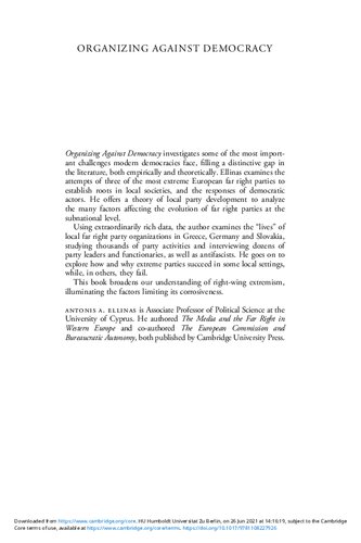 Organizing Against Democracy The Local Organizational Development Of Far Right Parties In Greece And Europe Antonis A Ellinas