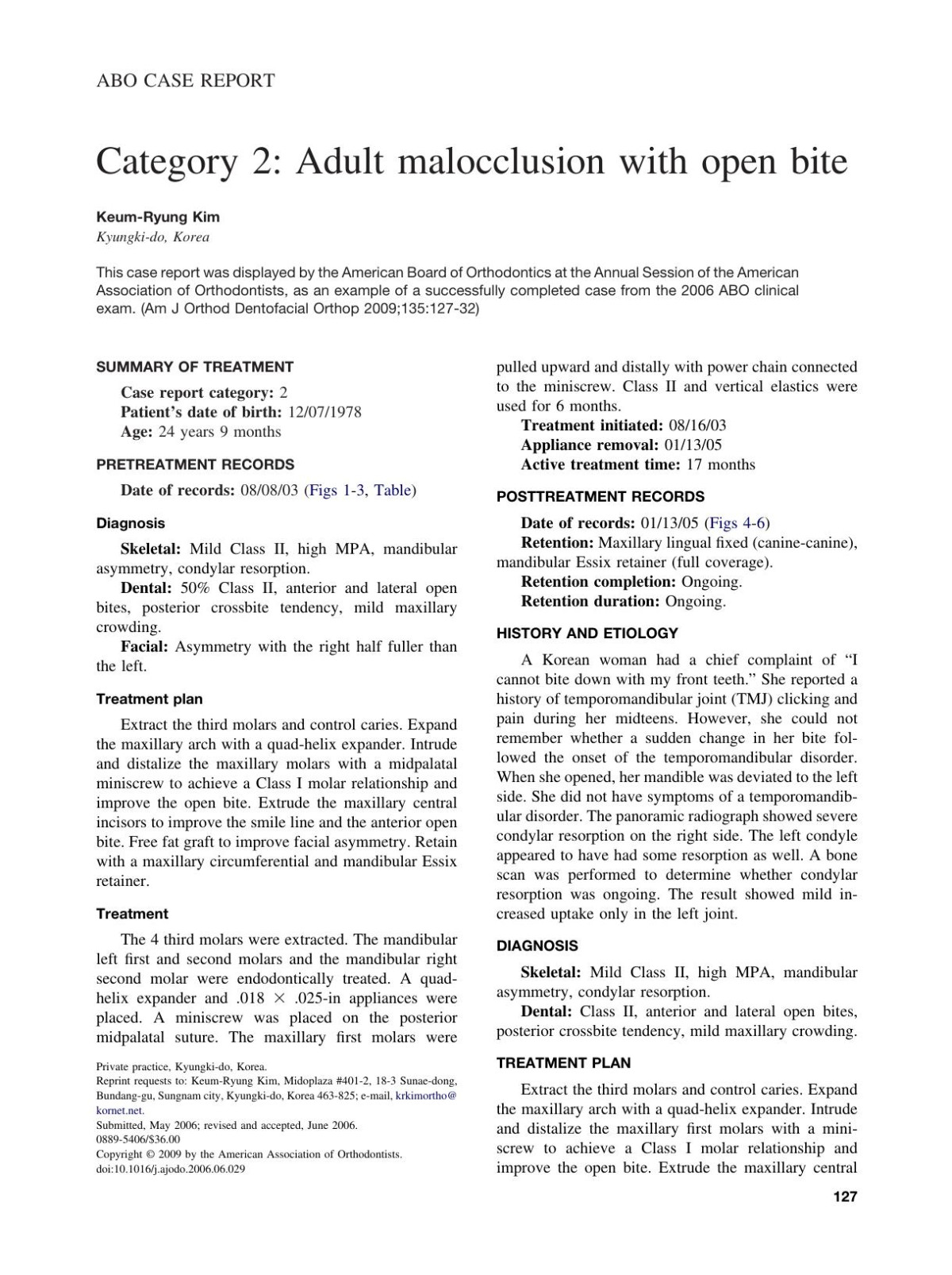 Category 2 Adult Malocclusion With Open Bite Kr Kim