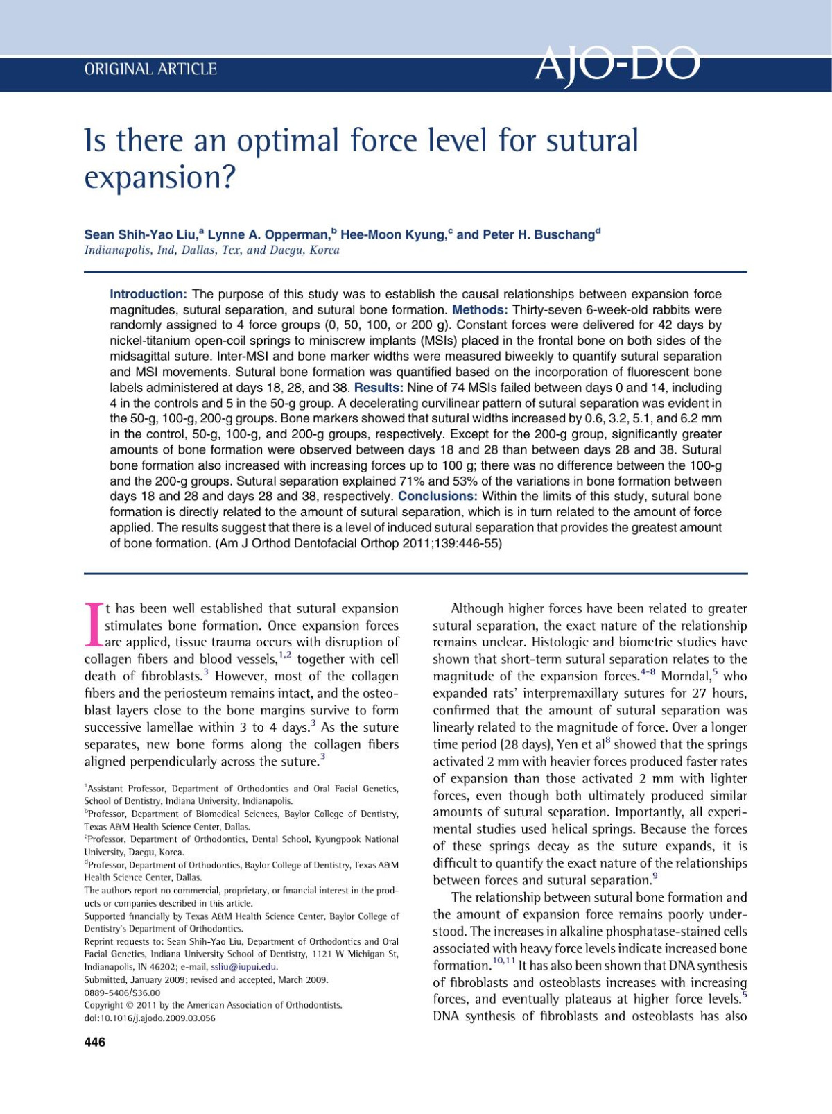 Is There An Optimal Force Level For Sutural Expansion Sean Shihyao Liu Lynne A Opperman Heemoon Kyung Peter H Buschang