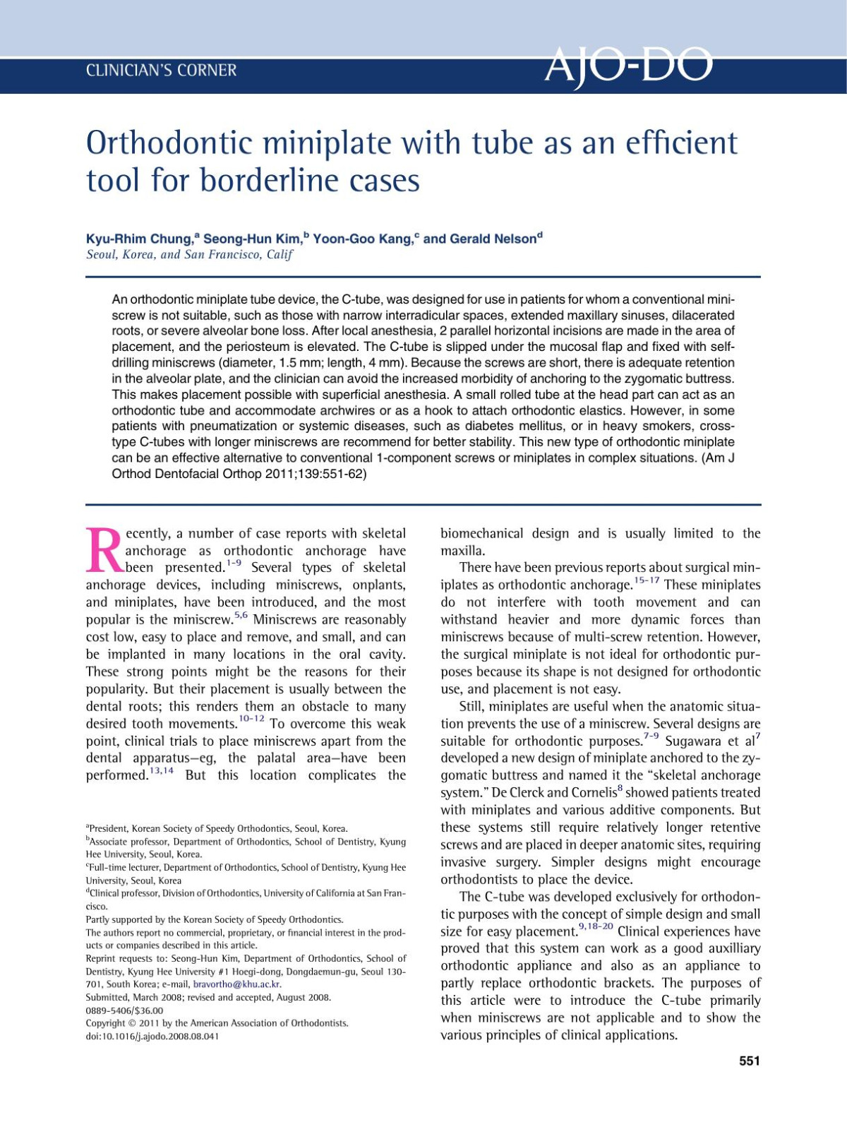 Orthodontic Miniplate With Tube As An Efficient Tool For Borderline Cases Kyurhim Chung Seonghun Kim Yoongoo Kang Gerald Nelson