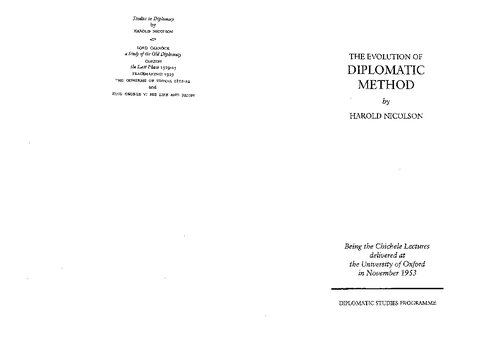 The Evolution Of Diplomatic Method Harold Nicolson