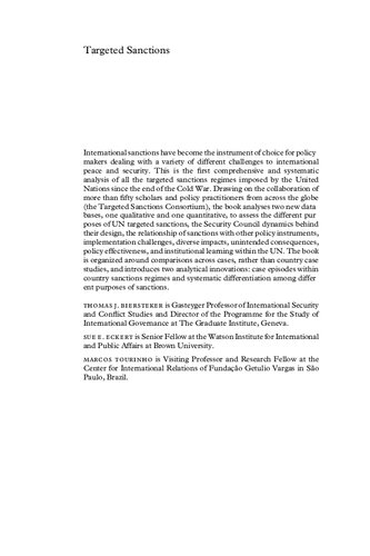 Targeted Sanctions The Impacts And Effectiveness Of United Nations Action Illustrated Thomas J Biersteker Sue Eckert Marcos Tourinho