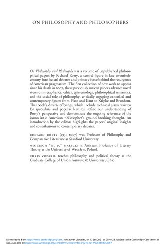 On Philosophy And Philosophers Unpublished Papers 19602000 Richard Rorty