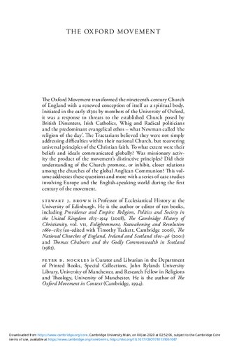 The Oxford Movement Europe And The Wider World 18301930 Stewart J Brown Editor