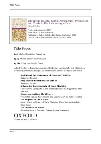 Tilling The Hateful Earth Agricultural Production And Trade In The Late Antique East Michael Decker