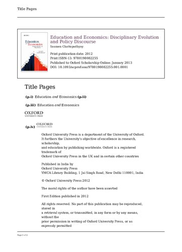 Education And Economics Disciplinary Evolution And Policy Discourse Saumen Chattopadhyay