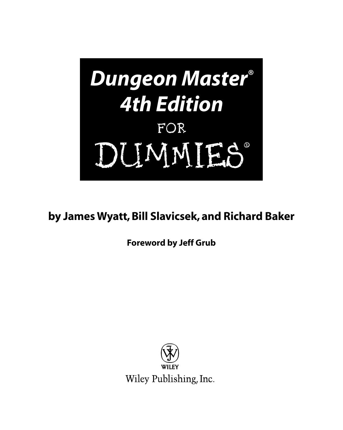Dungeon Master 4th Edition For Dummies James Wyatt Bill Slavicsek