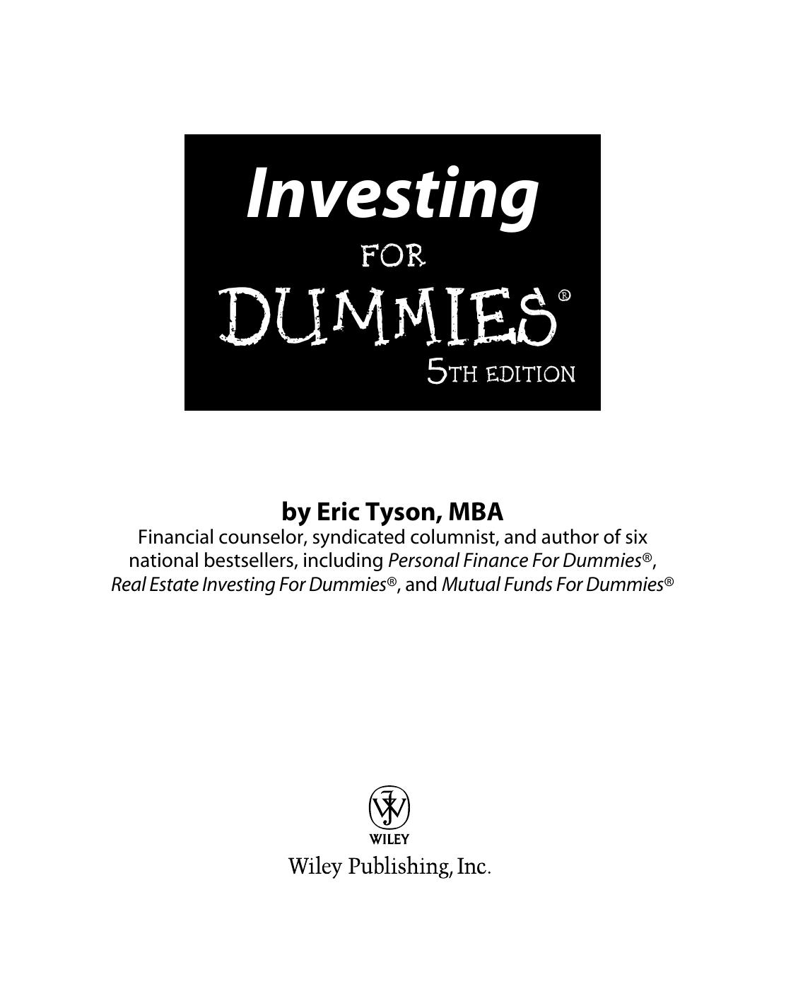 Investing For Dummies 9th Edition Tyson Eric