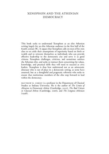 Xenophon And The Athenian Democracy Matthew R Christ