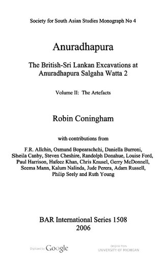 Anuradhapura The Britishsri Lankan Excavations At Anuradhapura Salagha Watta 2 Robin Coningham