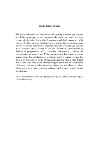 Injury Impoverished Workplace Accidents Capitalism And Law In The Progressive Era Nate Holdren