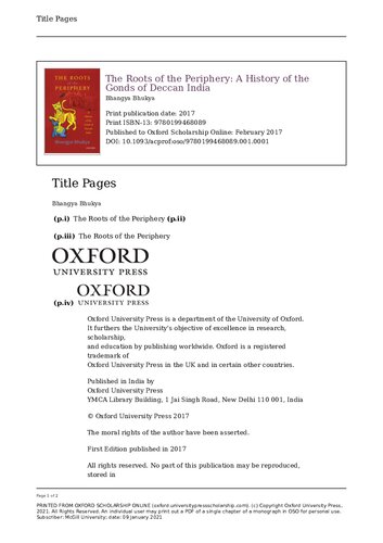 The Roots Of The Periphery A History Of The Gonds Of Deccan India Bhangya Bhukya