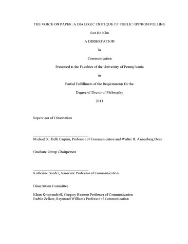 Dissertation The Voice On Paper A Dialogic Critique Of Public Opinion Polling Son Ho Kim