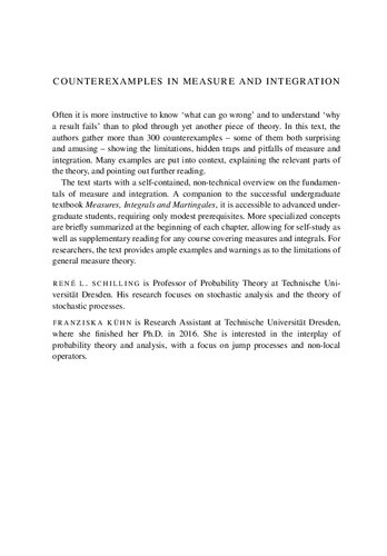 Counterexamples In Measure And Integration 1st Edition Ren L Schilling