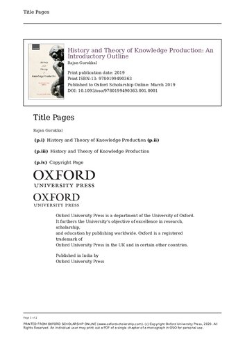 History And Theory Of Knowledge Production An Introductory Outline Rajan Gurukkal