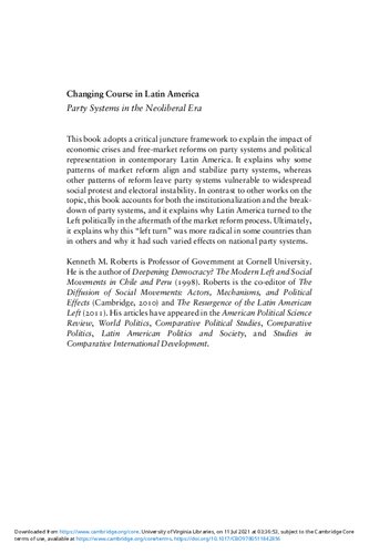 Changing Course In Latin America Party Systems In The Neoliberal Era Kenneth M Roberts